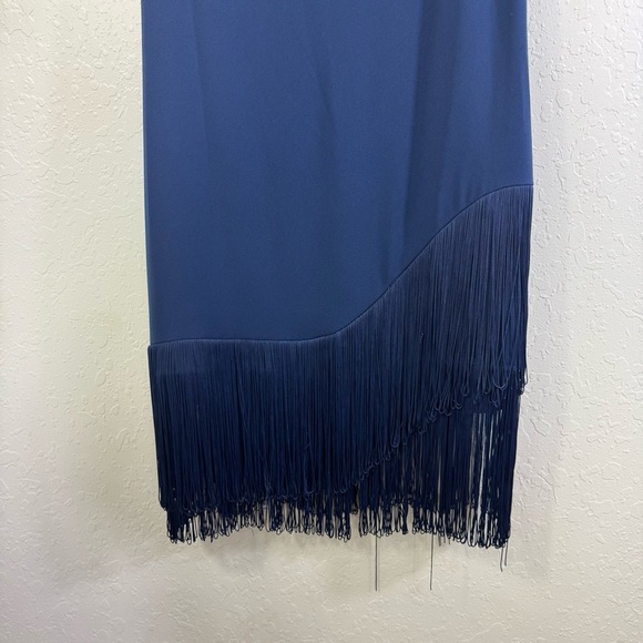 Trina Turk Alana navy‎ swing size 6 mock pleat Elegant Navy Fringe Dress nwt - Picture 9 of 14